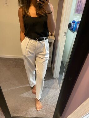 Express High-Waist White Pleated Tapered Pants